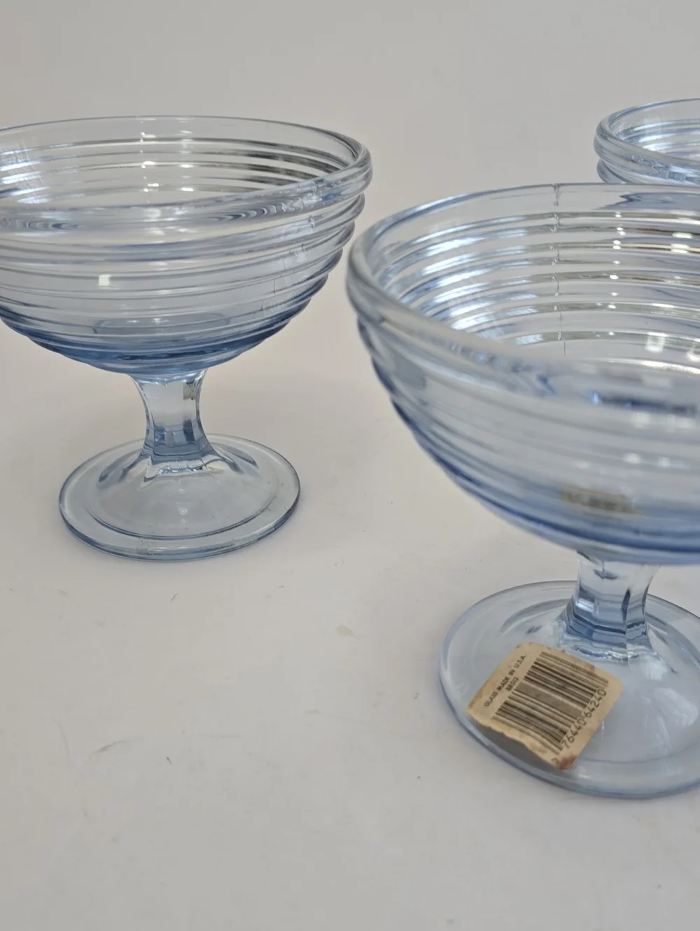 Anchor Hocking Set Of 3 Park Avenue Ice Blue Footed Dessert Bowls Compotes Glass